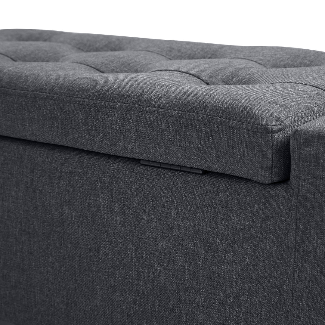 HOMCOM Storage Ottoman Bench, Linen Upholstered Bench with Tufted Design, Brown