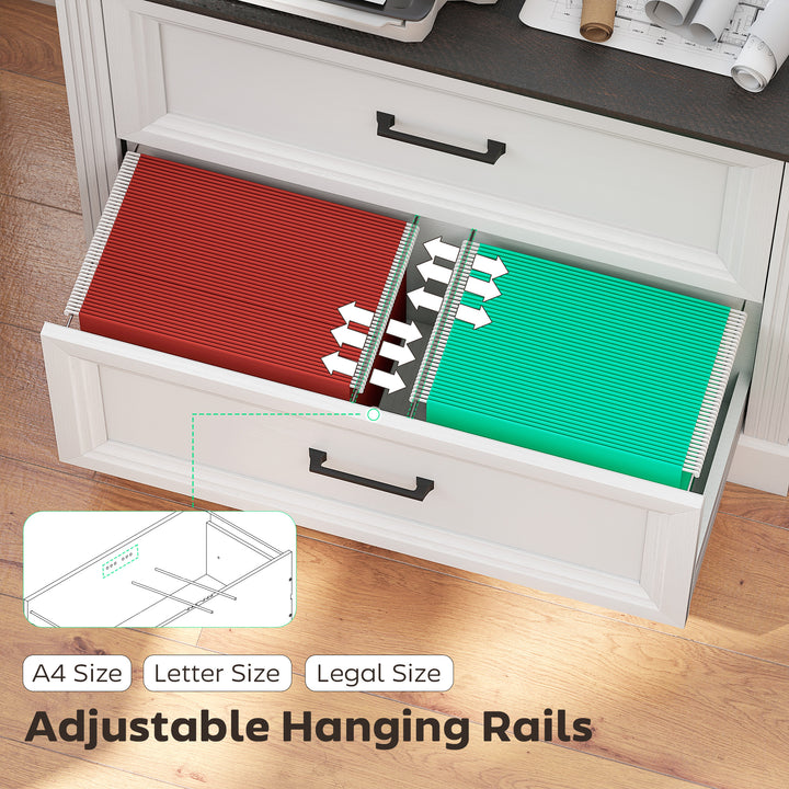 HOMCOM Lateral Filing Cabinet, Farmhouse File Cabinet with 2 Silent Drawers for Letter/A4/Legal Size Files, White
