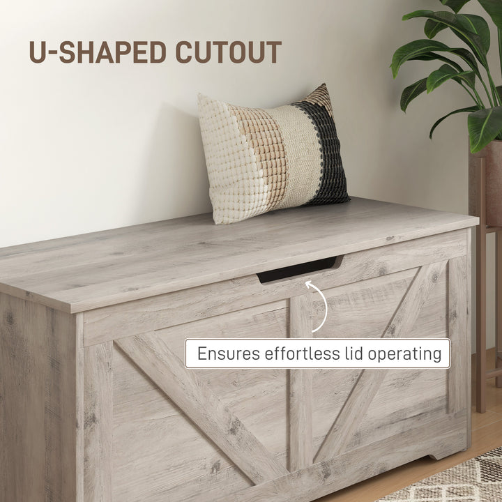 HOMCOM 39.4 Inches Storage Chest, Storage Trunk with 2 Safety Hinges, Wooden Box for Living Room, Black Wood Grain