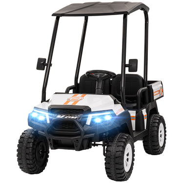 Qaba 24V 2 Seater Electric Car for Kids w/ Remote Control, 4 Wheels Spring Suspension, Soft Start, Storage, Sunshade, White