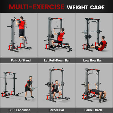 Soozier Smith Machine Power Rack with Pull Up Bar, Lat Pull Down System, Landmine, Squat Rack, Barbell Bar, for Home Gym