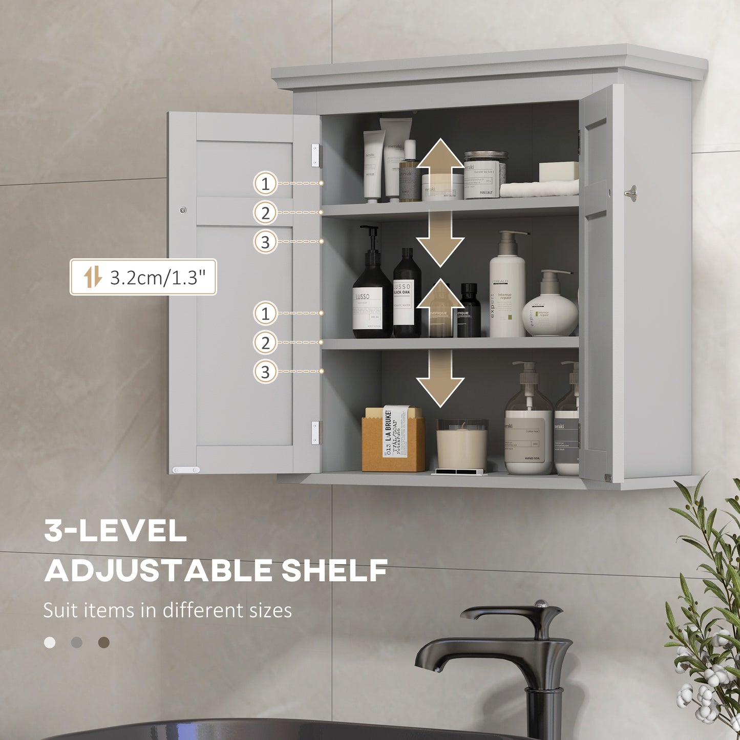 kleankin Bathroom Cabinet, Medicine Cabinet, Over Toilet Storage Cabinet with Adjustable Shelves for Entryway, Grey