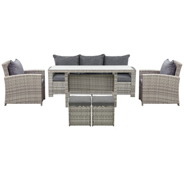Outsunny 6 Pcs Patio Furniture Set, Rattan Outdoor Furniture Set with 3 Seater Sofa, Armchairs, Footstools and Table, Dark Grey