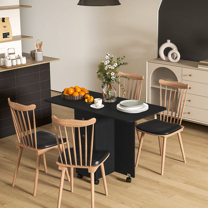 HOMCOM Foldable Dining Table, Rolling Kitchen Table with Storage Drawers and Cabinet, Drop Leaf Table on Wheels, Grey