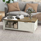 HOMCOM Industrial Coffee Table Side End Table with Drawer, Open Storage Shelf, Modern Farmhouse Furniture, for Living Room, Dining Room, Office, White Oak