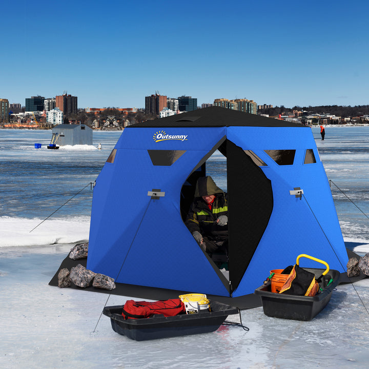 Outsunny 4 Person Insulated Ice Fishing Shelter, Pop-Up Portable Ice Fishing Tent with Carry Bag and Two Doors for -22℉, Black