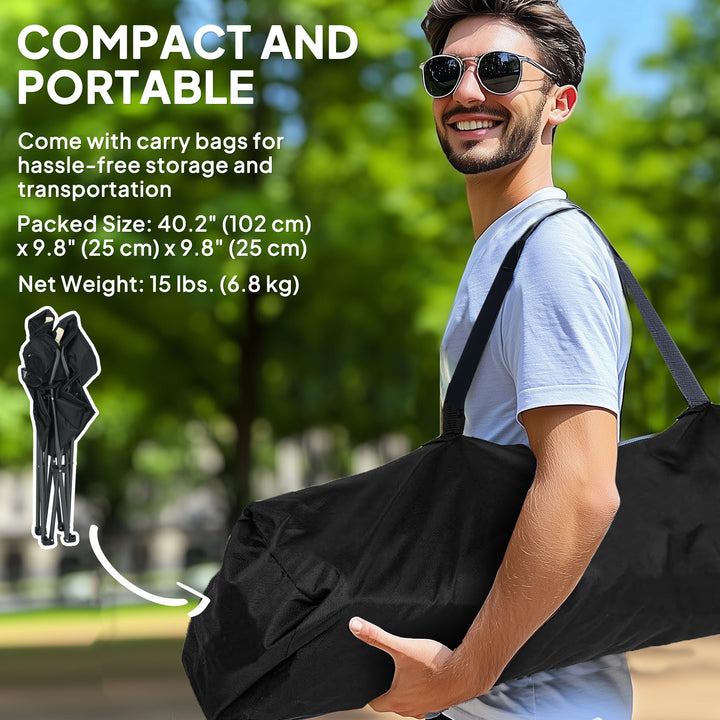 Outsunny 2 Pack Folding Camping Chairs, High Back Folding Chairs w/ Cup Holder, Padded Camping Chairs for Outdoor Events, Yellow