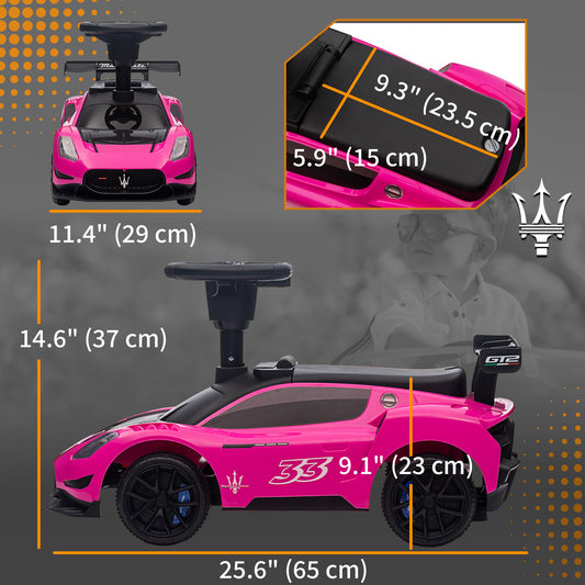 Qaba Licensed Maserati GT2 Baby Sliding Car with Storage, Music, Horn, Foot to Floor Toddler Car for 18-60 Months, Pink