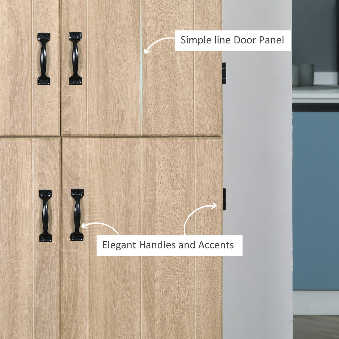 HOMCOM 70" 4-Door Storage Cabinet, Freestanding Pantry Cabinet with Adjustable Shelves for Living Room, Natural