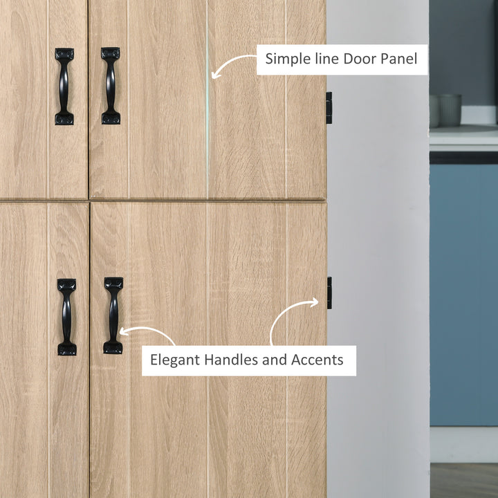 HOMCOM 70" 4-Door Storage Cabinet, Freestanding Pantry Cabinet with Adjustable Shelves for Living Room, Natural