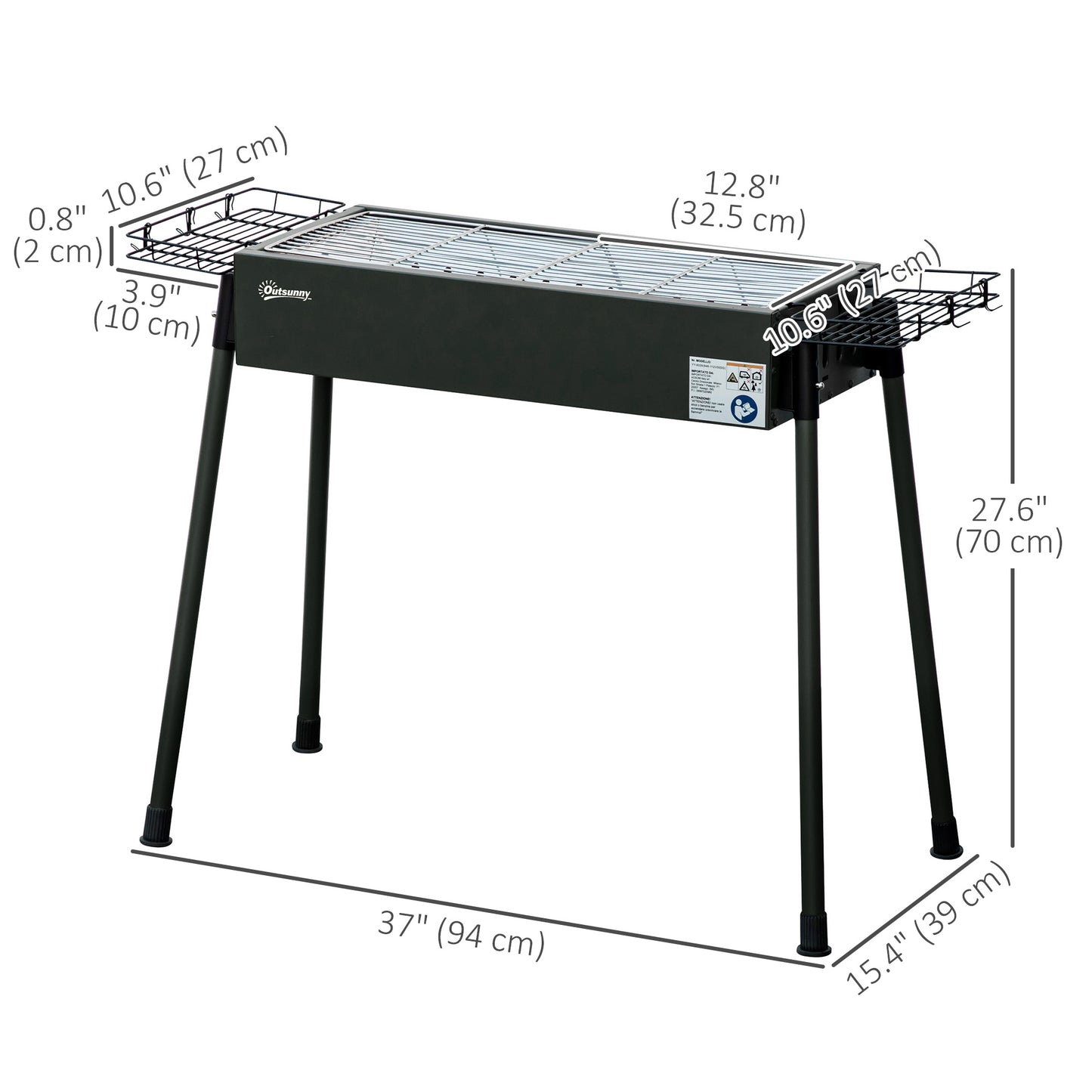 Outsunny Portable BBQ Grill, Charcoal Grill with Side Seasoning Baskets, Hooks and Nets for Outdoor, Picnic, Camping, Dark Green