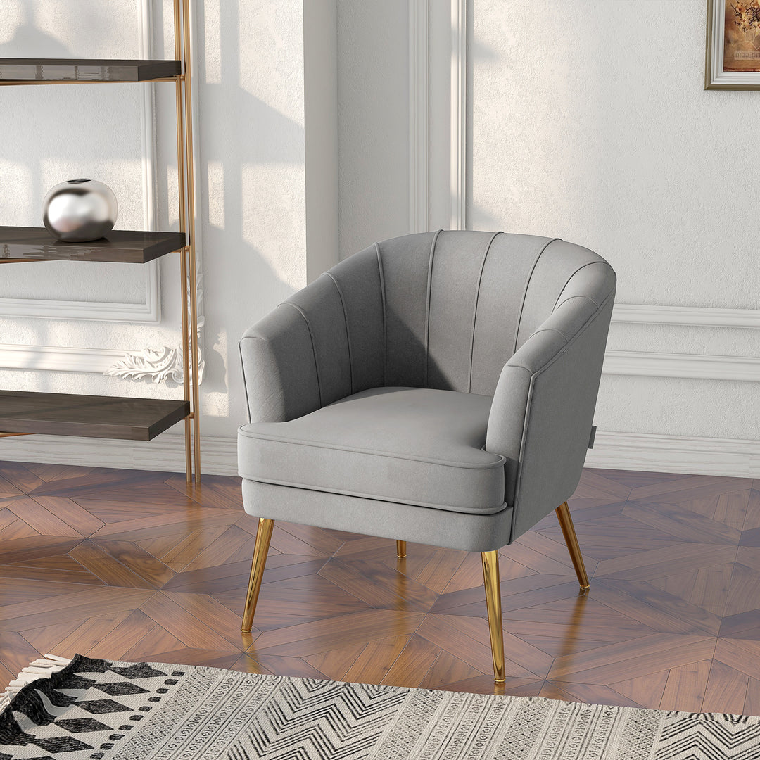 HOMCOM Fabric Armchair, Modern Accent Chair with Gold Metal Legs for Living Room, Bedroom, Home Office, Grey