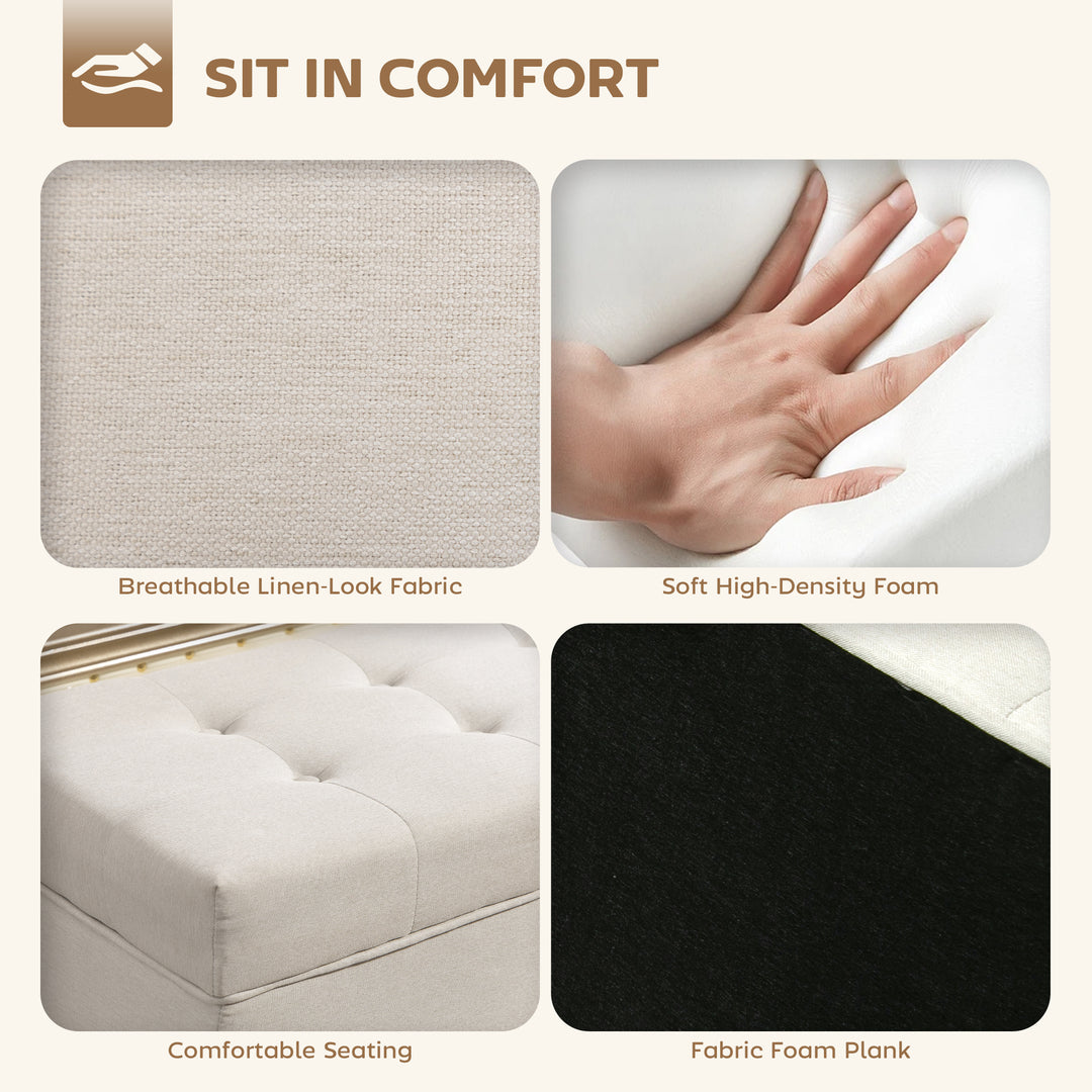 HOMCOM Storage Ottoman Bench, Foot Rest with Lift-Up Lid and Wood Legs, Linen Storage Chest for Living Room, Cream White