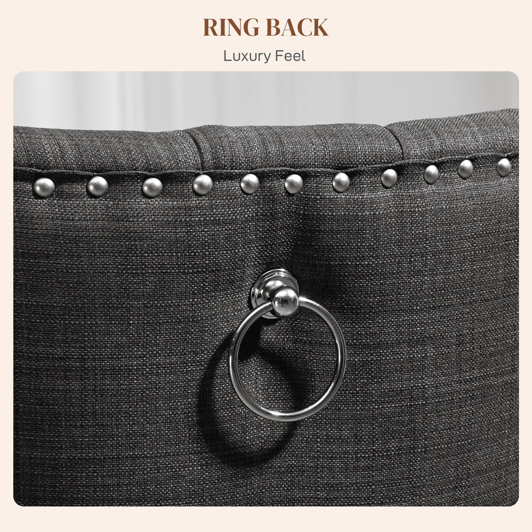 HOMCOM Swoop Air Linen Fabric Dining Chair Set of 2 with Nailhead Trim and Wood Legs, Dark Grey