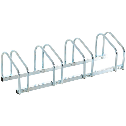 Soozier 4-Bike Bicycle Floor Parking Rack Cycling Storage Stand Garage Organizer for Indoor and Outdoor Use Silver