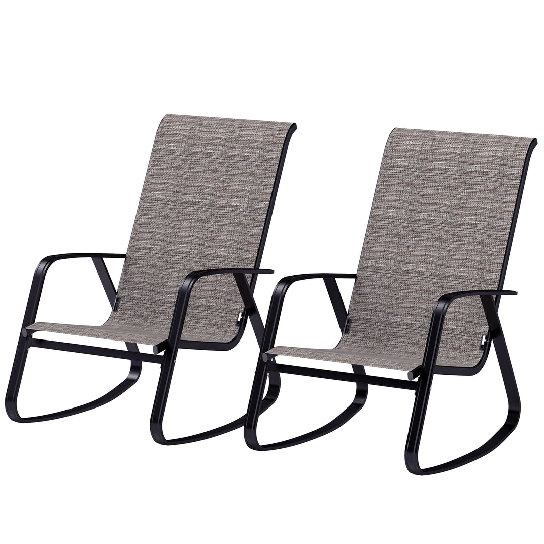 Outsunny Set of 2 Patio Rocking Chairs, Outdoor Rocking Chairs with High Backrest, Armrests for Backyard, Garden, Light Brown