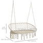 Outsunny Patio Hammock Chair 2 Seat, Hanging Rope Hammock Swing Chair with Metal Frame and Cushion, Large Macrame Seat for Indoor and Outdoor 396 lbs Capacity, Dark Grey