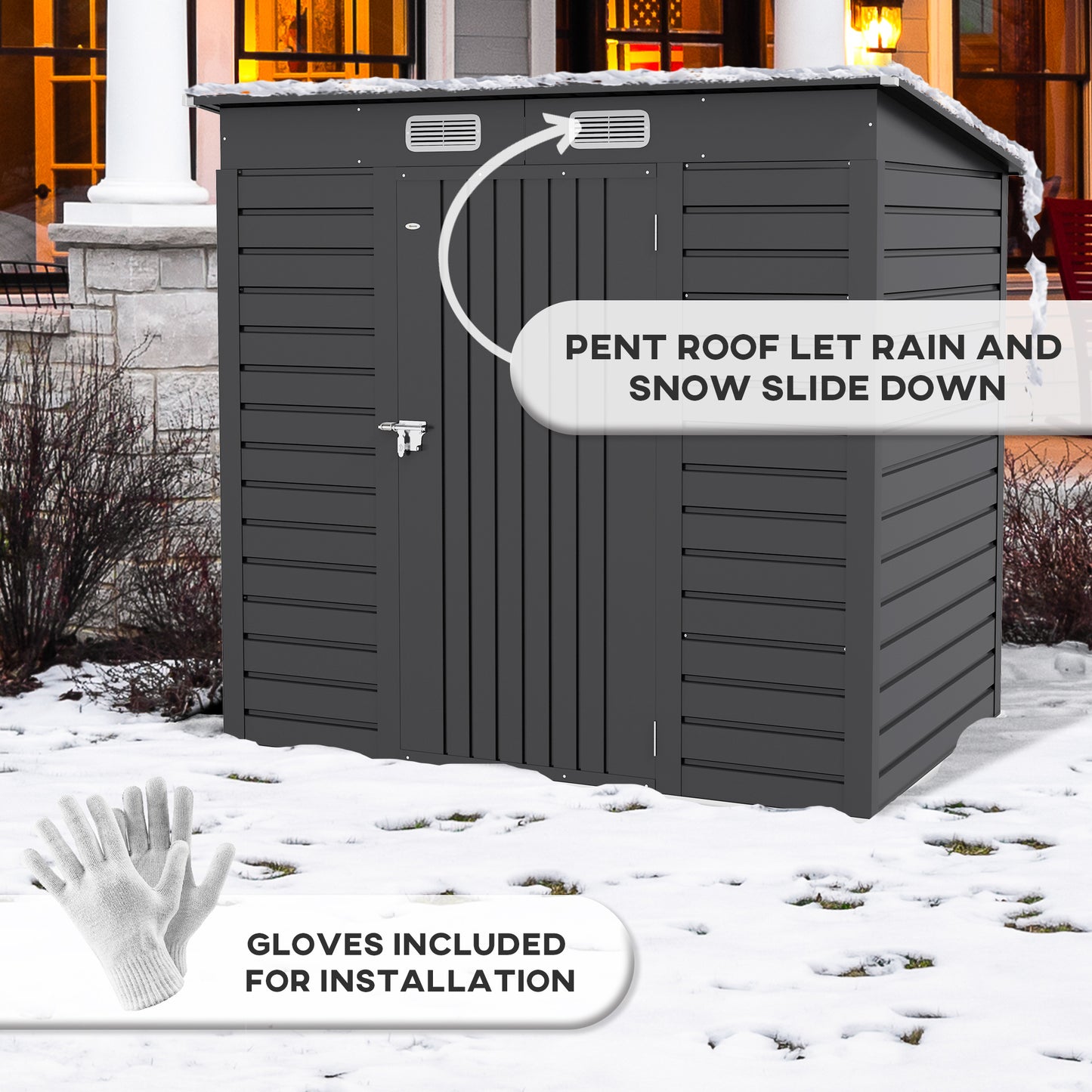 Outsunny 6 x 4FT Galvanized Garden Storage Shed, Metal Outdoor Shed with Double Doors and 2 Vents, Grey