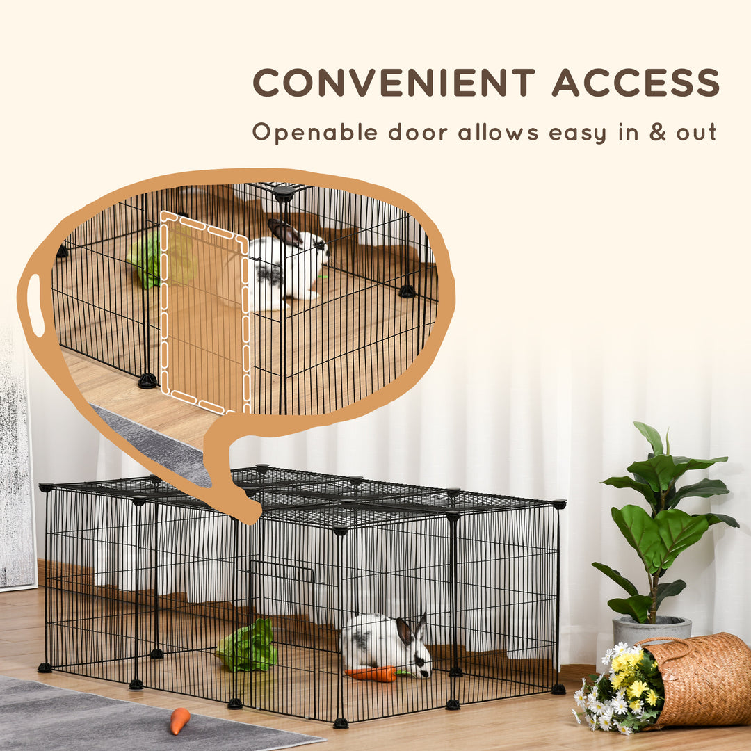 PawHut Small Animal Cage for Bunny, Guinea Pig, Chinchilla, Hedgehog, Portable Pet Enclosure with Door, 16 Panels