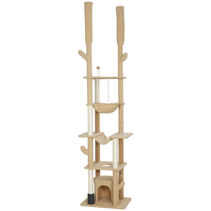 PawHut 89"-100" Floor to Ceiling Cat Tree Cat Tower for Large Cats w/ Scratching Posts, Grooming Brush Post, Cat Condo, Green