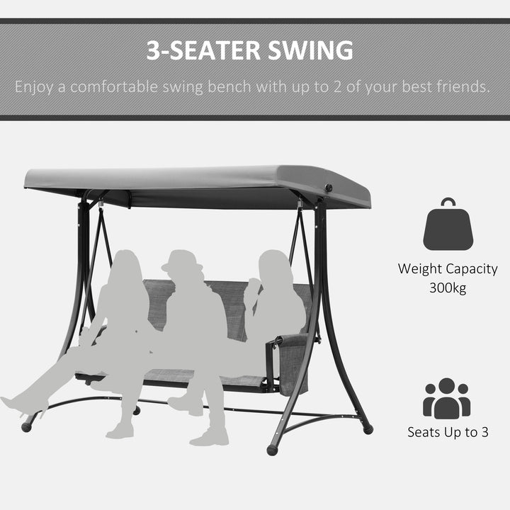 Outsunny 3 Person Porch Swing Outdoor Swing Chair with High Back Design, Side Pouches and Adjustable Canopy, Dark Grey