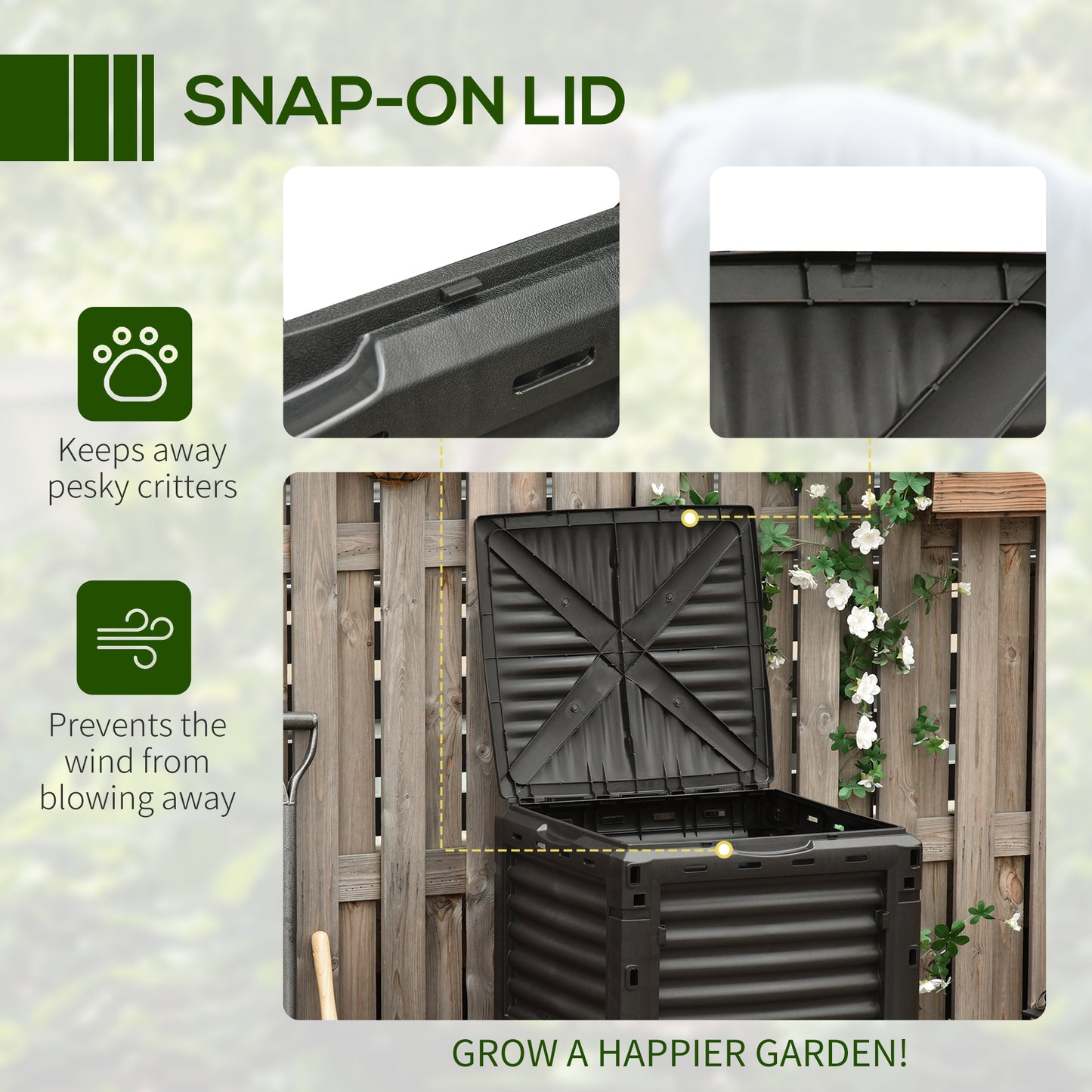 Outsunny Garden Compost Bin Large Outdoor Compost Container 80 Gallon Fast Creation of Fertile Soil Aerating Compost Box, Easy Assembly, Black