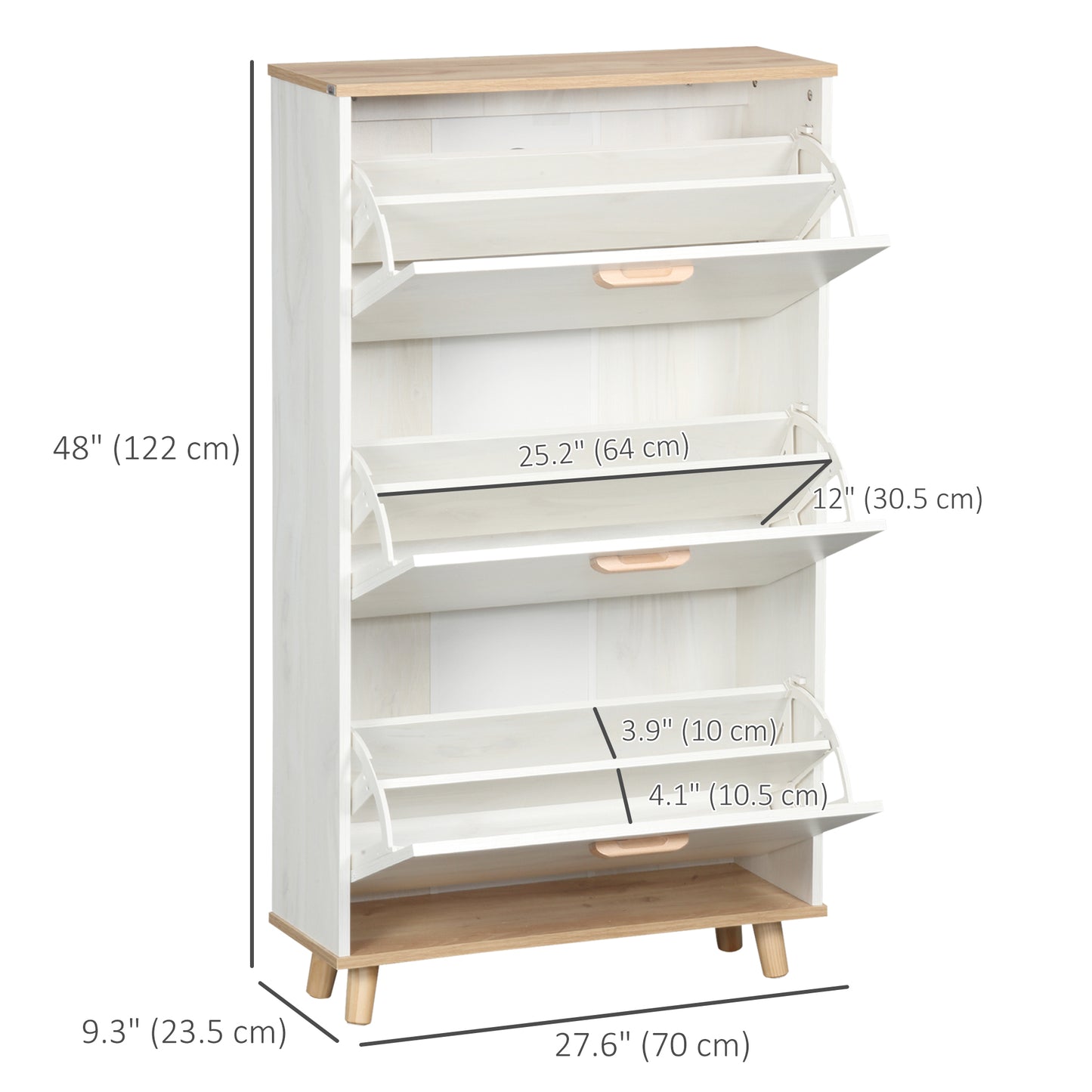 HOMCOM Modern Shoe Cabinet with 3 Flip Drawers and Adjustable Shelf, 12 Pair Shoe Storage Cabinet for Hallway, Entryway, White