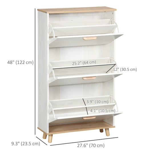 HOMCOM Modern Shoe Cabinet with 3 Flip Drawers and Adjustable Shelf, 12 Pair Shoe Storage Cabinet for Hallway, Entryway, White