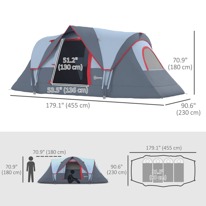 Outsunny 5-6 Person Family Tent, Outdoor Camping Tent with Lighting Hook, Carrying Bag for Camping, Hiking and Travelling, Grey