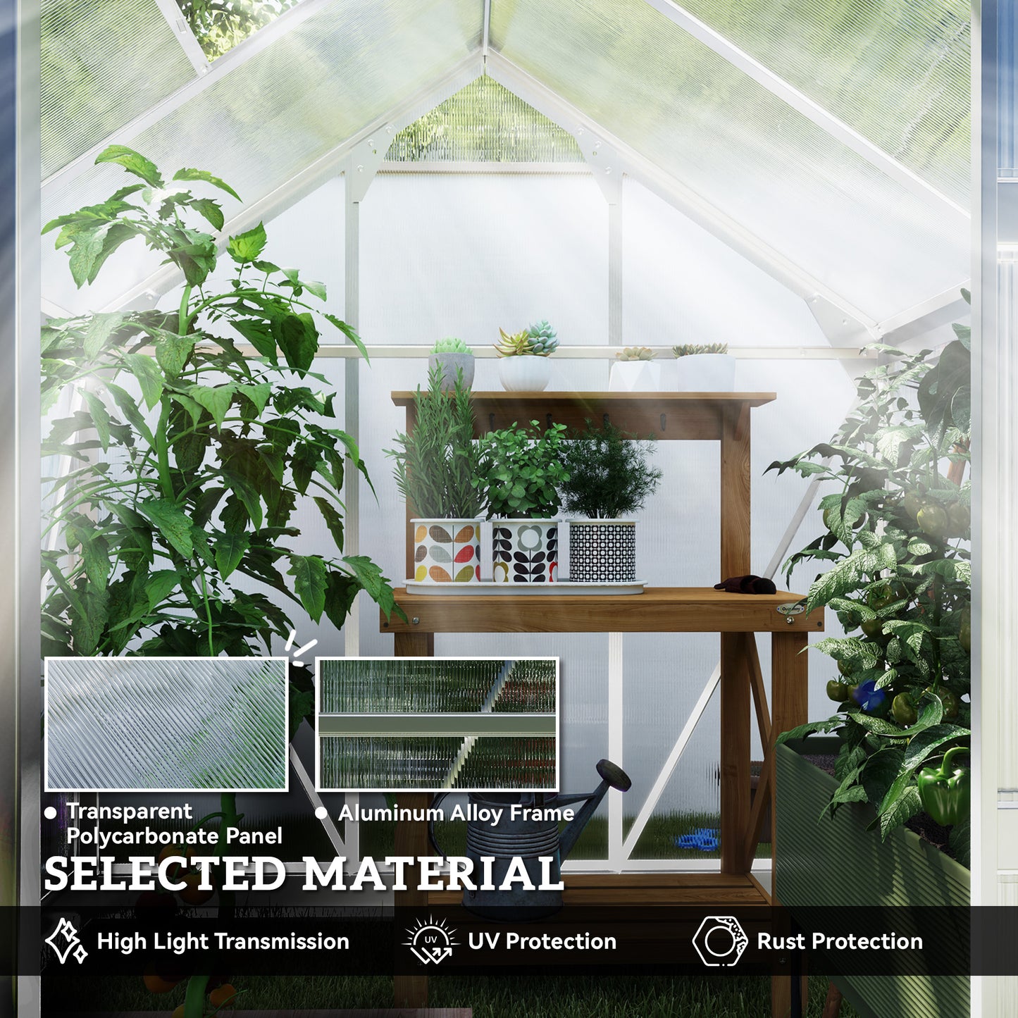 Outsunny 6.2' x 6.3' x 6.6' Clear Polycarbonate Greenhouse, Large Walk-In Green House Garden, Plants Grow, Galvanized Sheet  Frame w/ Slide Door