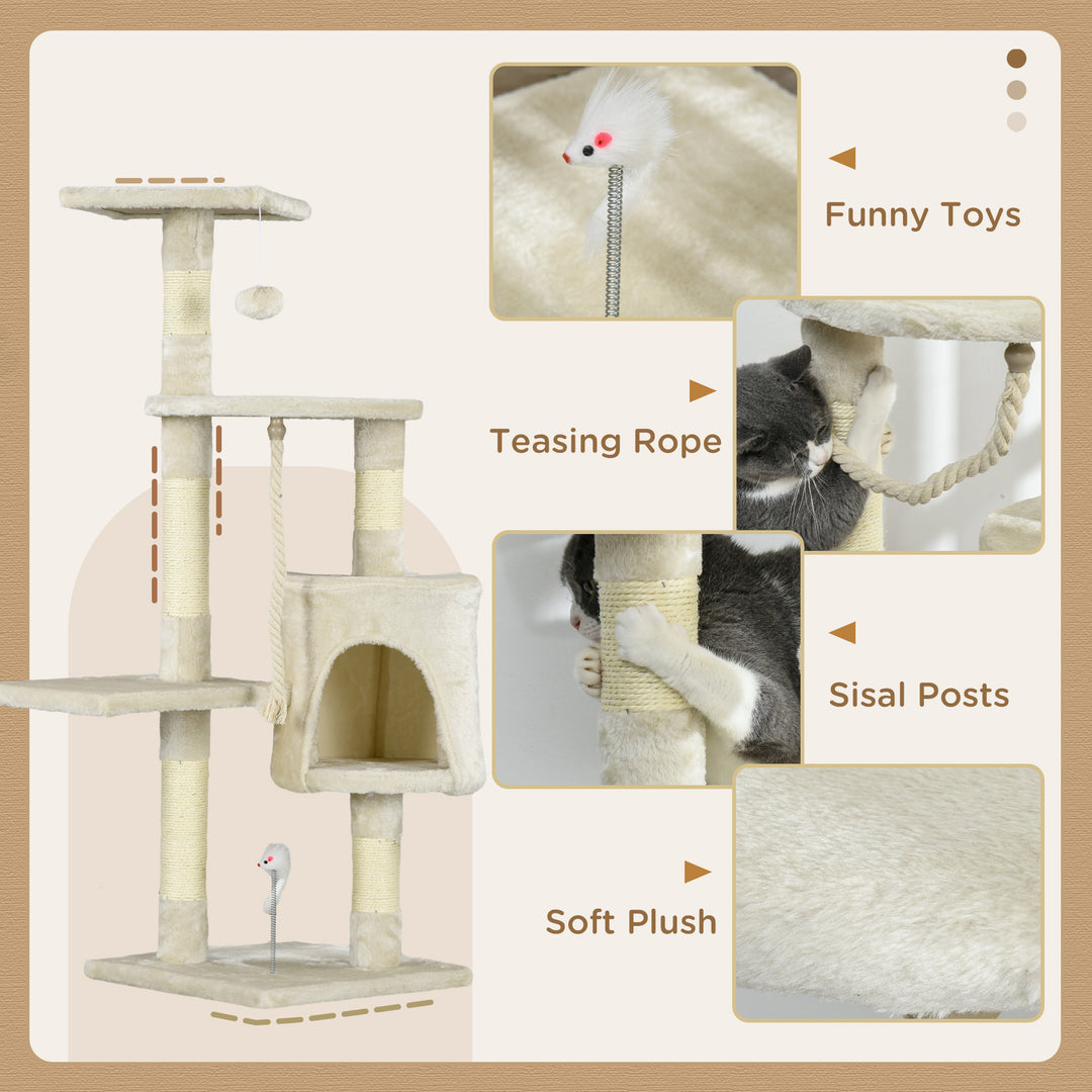 PawHut 46" Scratching Cat Tree Multi Level Activity Center Kitty Condo Furniture Post Beige