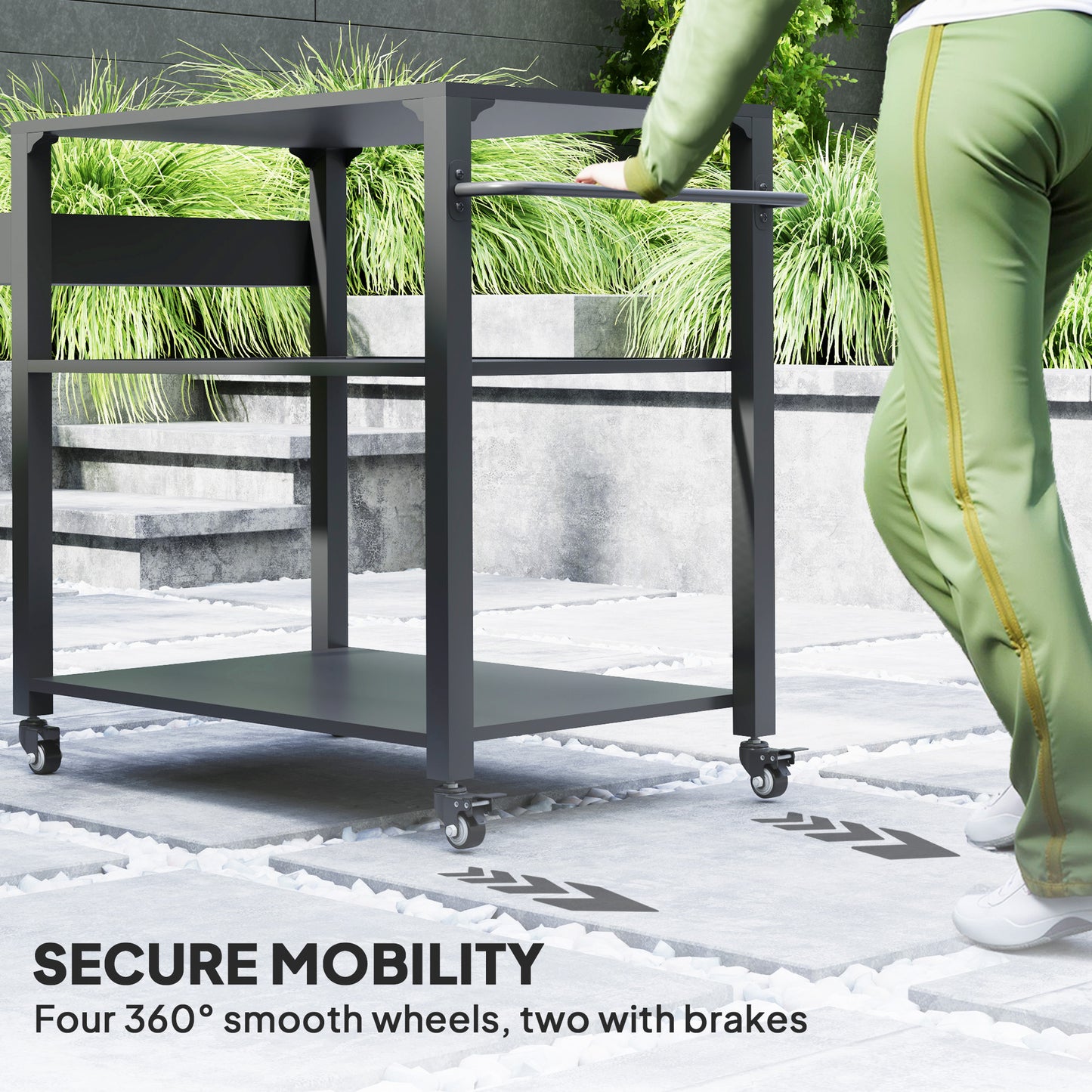Outsunny 3-Shelf Outdoor Grill Cart Table with Foldable Side Table and Stainless Steel Table Top, Pizza Oven Stand on Wheels