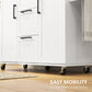HOMCOM Rolling Kitchen Cart on Wheels with Drop Leaf, Kitchen Island with 3 Drawers, Solid Wood Top and Towel Rack, White