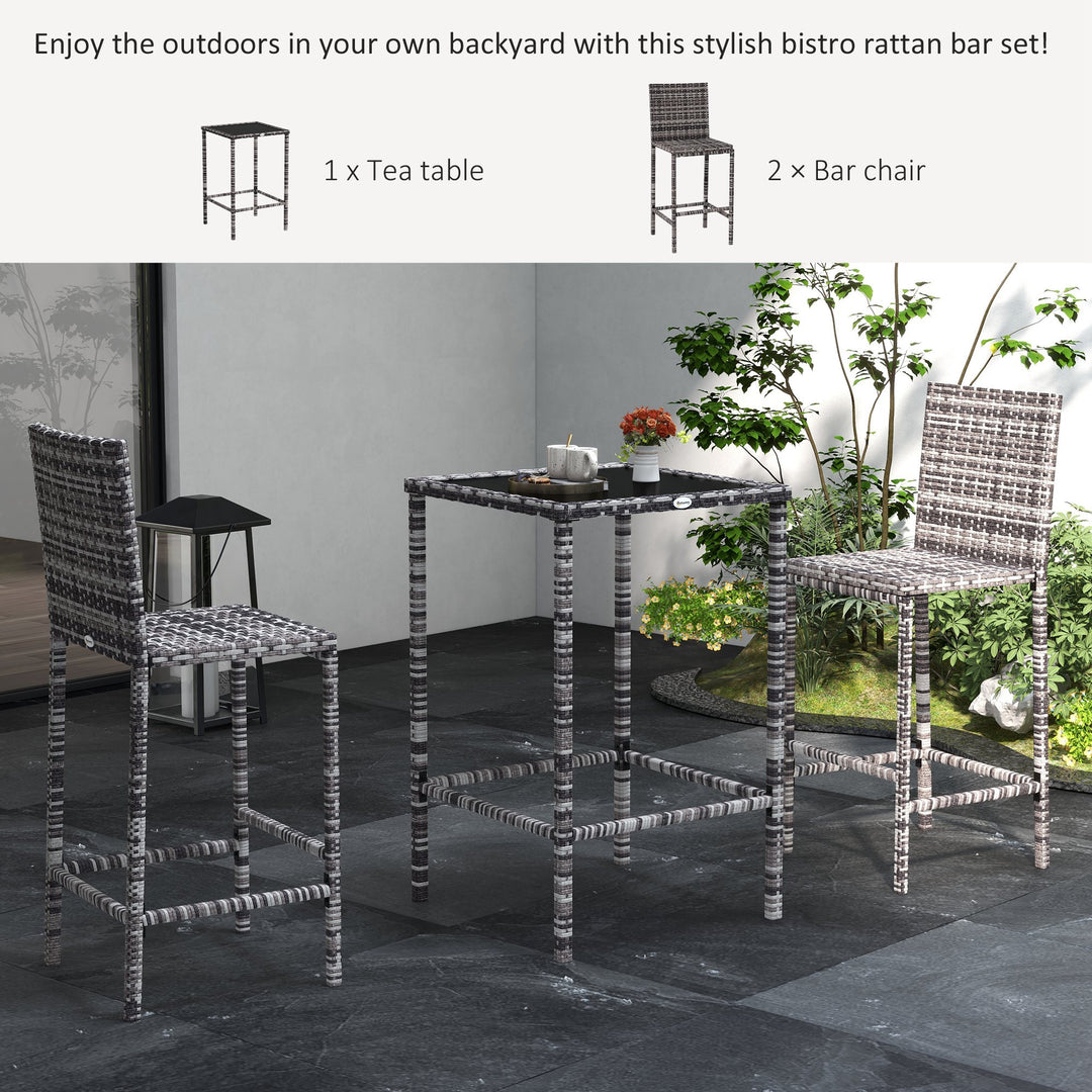 Outsunny 3 Piece Patio Bar Set Wicker Rattan Garden Bistro Set Barstool and Table for Patio Backyard Balcony Poolside, Black