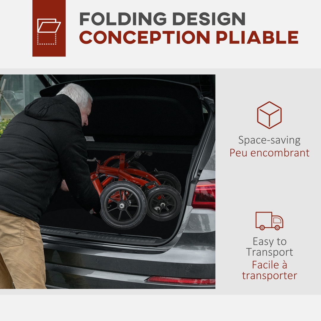 HOMCOM Adjustable Steerable Knee Walker, Foldable Knee Scooter with Rubber Wheels, Dual Brake, Crutch Alternative, Red