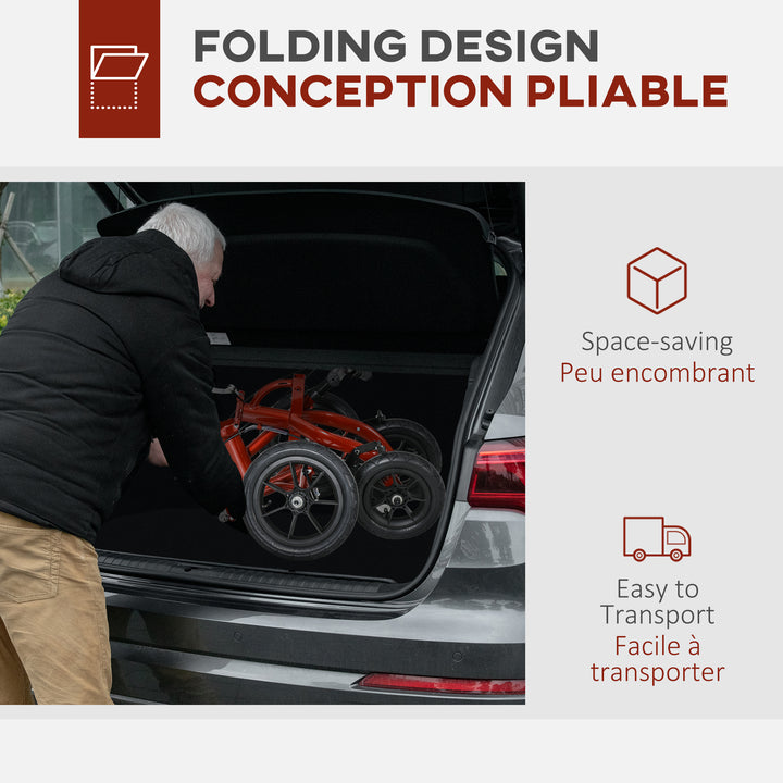 HOMCOM Adjustable Steerable Knee Walker, Foldable Knee Scooter with Rubber Wheels, Dual Brake, Crutch Alternative, Red