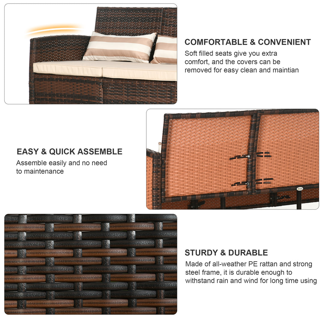 Outsunny 3-Seater Wicker Sofa, PE Rattan Outdoor Couch Conversation Furniture with Removable Cushions for Patio, Garden, Brown