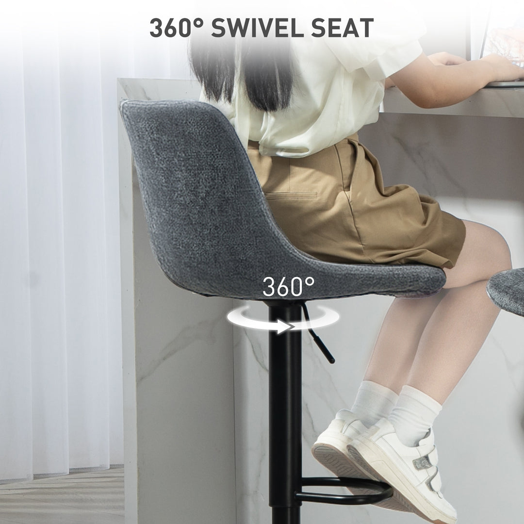 HOMCOM Adjustable Barstools Set of 2, Swivel Bar Stools with Back and Footrest for Kitchen Island Counter, Charcoal Grey