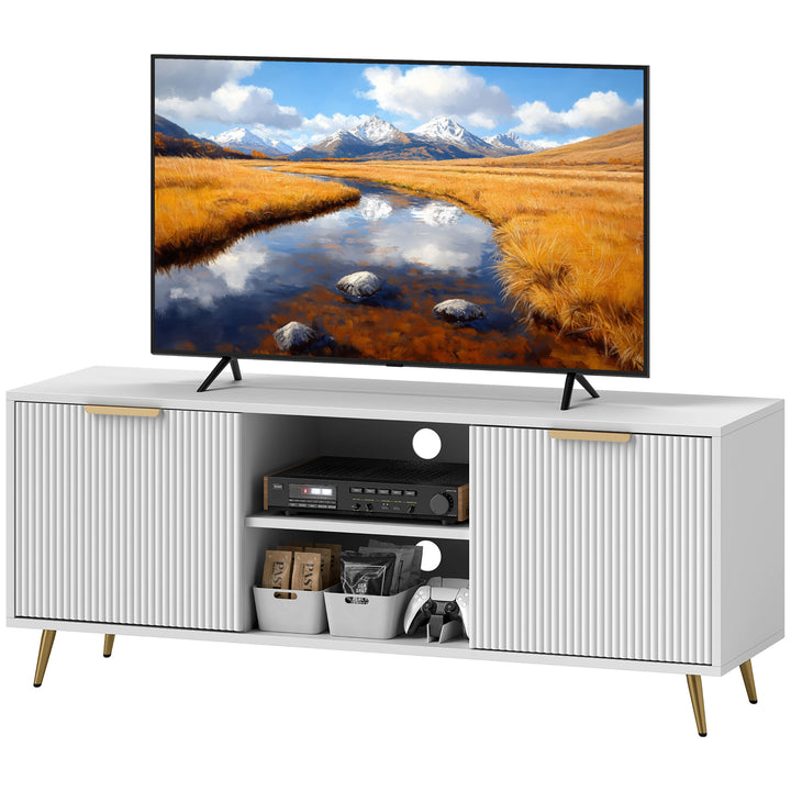 HOMCOM TV Stand with Storage for 55 Inch TV, Modern TV Cabinet with 2 Open Shelves and 2 Cabinets for Living Room, White