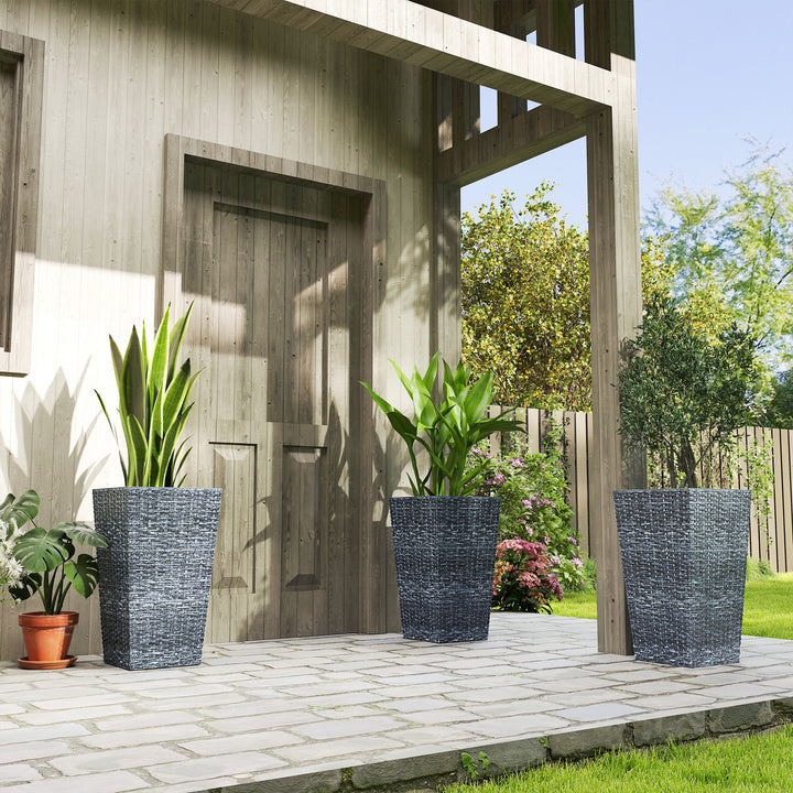 Outsunny Set of 3 Tall Plant Stand, Outdoor & Indoor Flower Pot Set for Front Door, Entryway, Patio and Deck, Brown