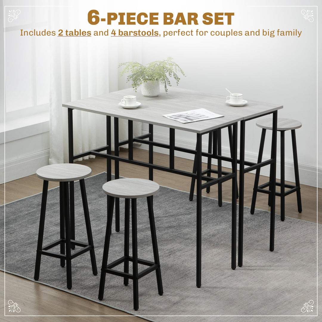 HOMCOM Bar Table Set of 6, Bar Table and Stools for 4, 2 Breakfast Tables and 4 Stools for Living Room, Dining Room, Grey