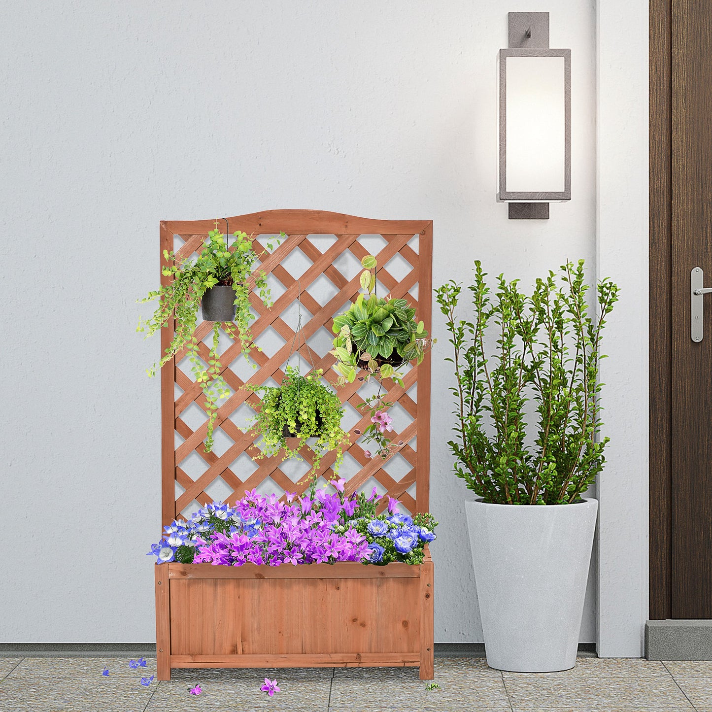 Outsunny Wood Planter with Trellis for Vine Climbing, Raised Garden Bed to Grow Vegetables for Backyard, 28" x 11" x 46", Brown