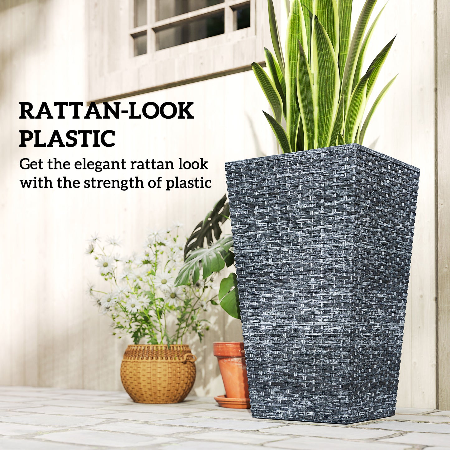 Outsunny Set of 3 Tall Plant Stand, Outdoor & Indoor Flower Pot Set for Front Door, Entryway, Patio and Deck, Brown