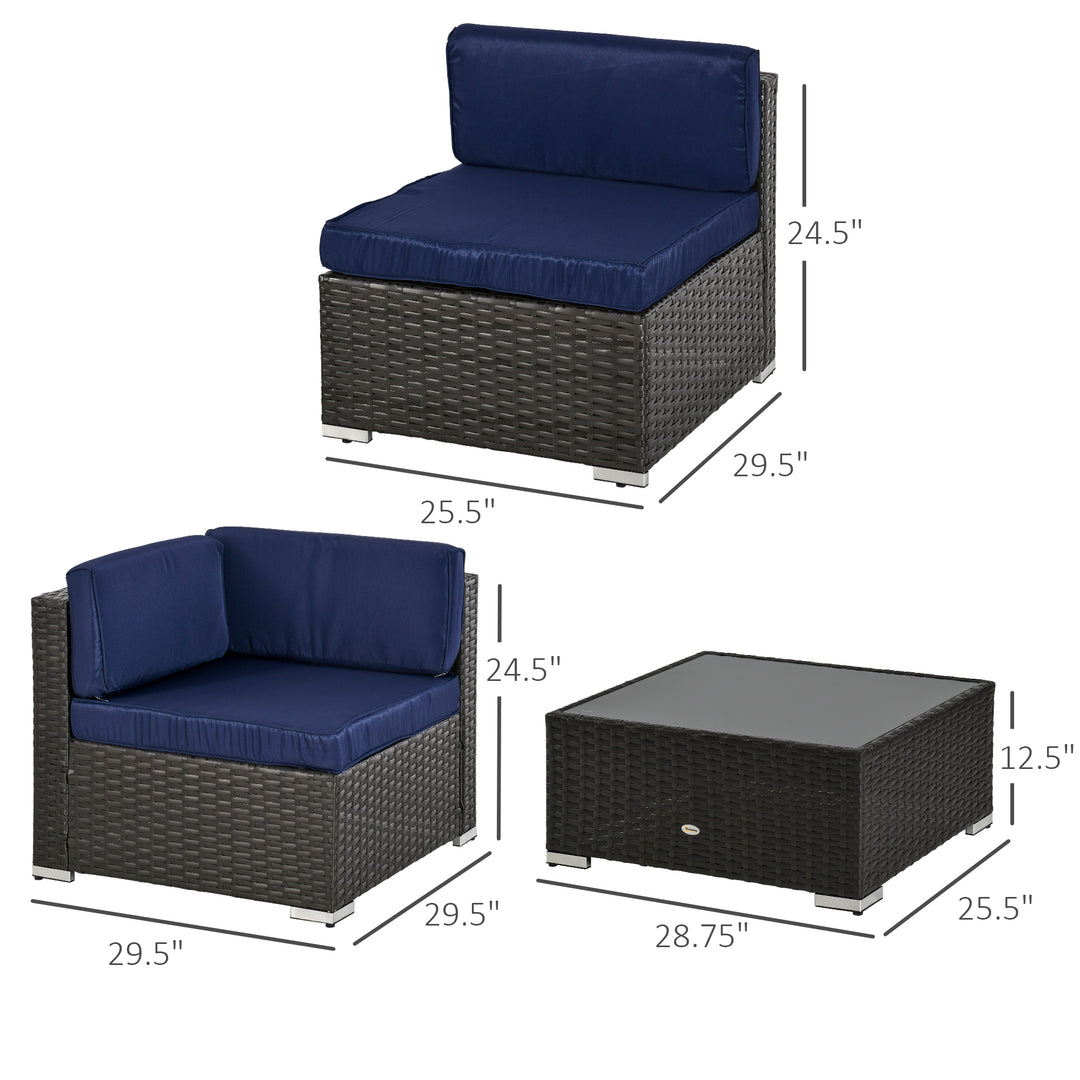 Outsunny 7 Pieces Outdoor Rattan Furniture Set, Patio Wicker Sectional Conversation Sofa Set w/ Cushions & Coffee Table