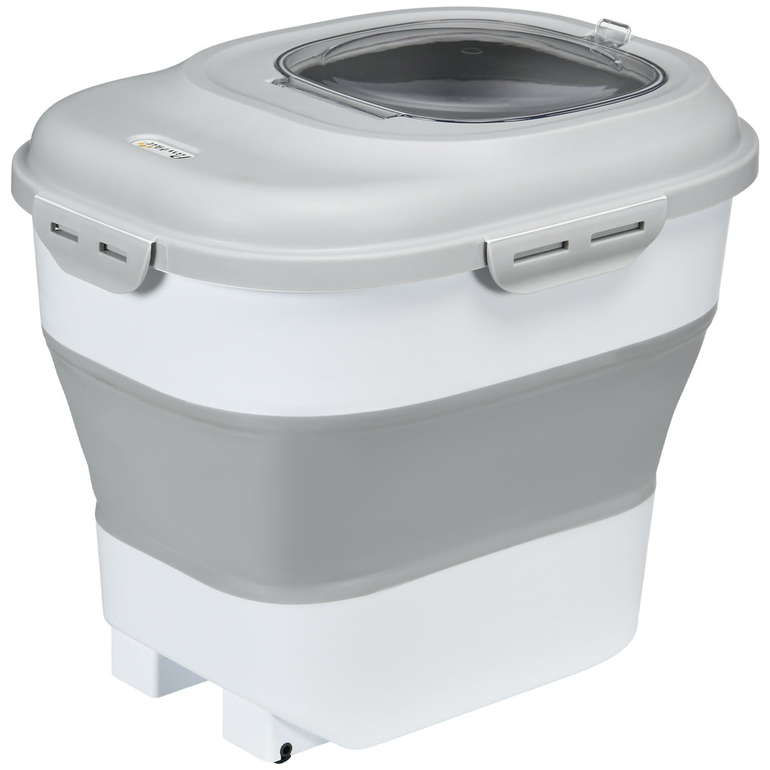 PawHut 6-30lb Dog Food Storage Container Collapsible Design with Airtight Lids, Rolling Wheels, Cup, Bowl, Spoon, Grey