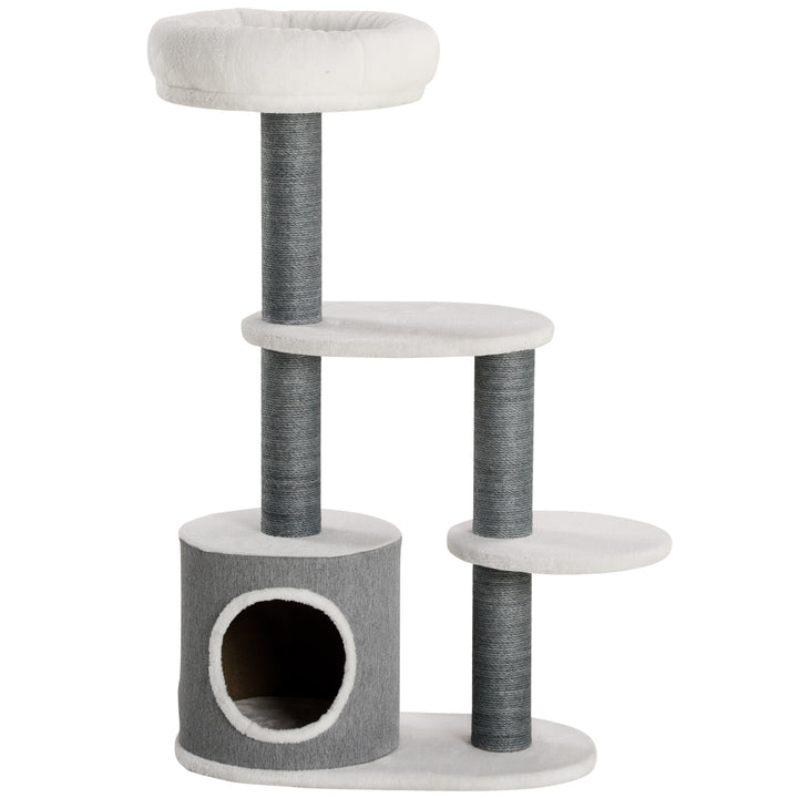 PawHut 39" Cat Tree Tower, Multi-level Cat Activity Centre with Scratching Posts, Condo, Top Perch, Platforms, White