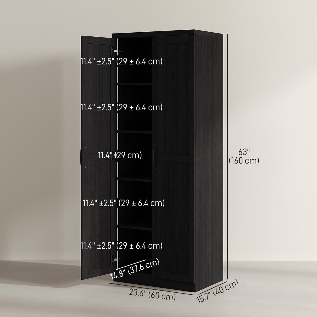 HOMCOM 63" Kitchen Storage Cabinet, 5-tier Pantry Cabinet with Doors and Adjustable Shelves for Dining Room, Distressed White