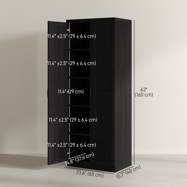 HOMCOM 63" Kitchen Storage Cabinet, 5-tier Pantry Cabinet with Doors and Adjustable Shelves for Dining Room, Distressed White