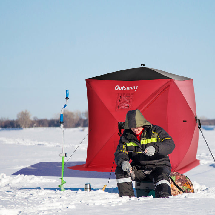 Outsunny 2 Person Pop Up Ice Fishing Tent Shelter, Fishing Shanty, with Carry Bag, Blue