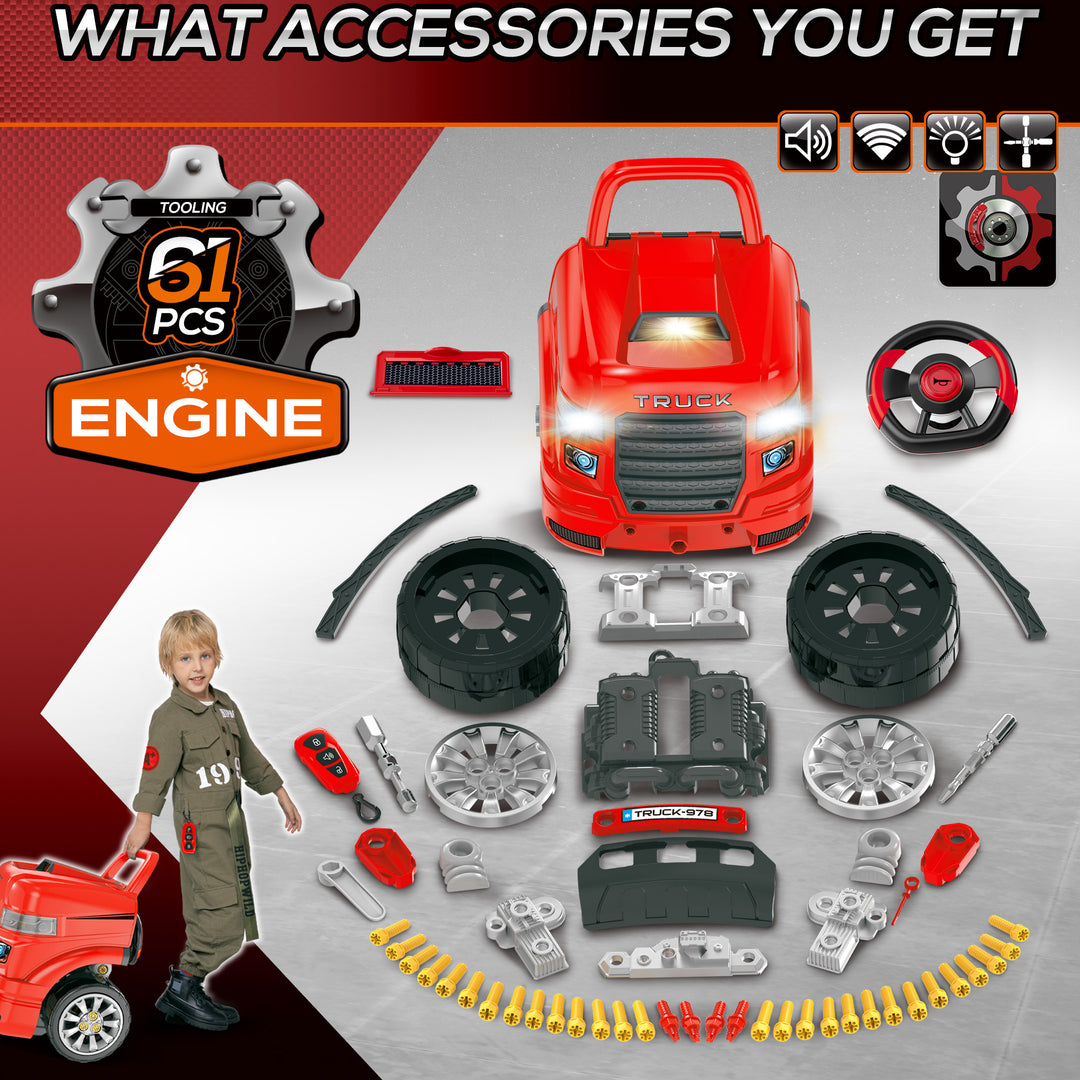 Qaba Smart Truck Engine Toy Set for Kids - Mini Car Service Station, Kids Tool Set Included, Suitable for 3-5 Years Old